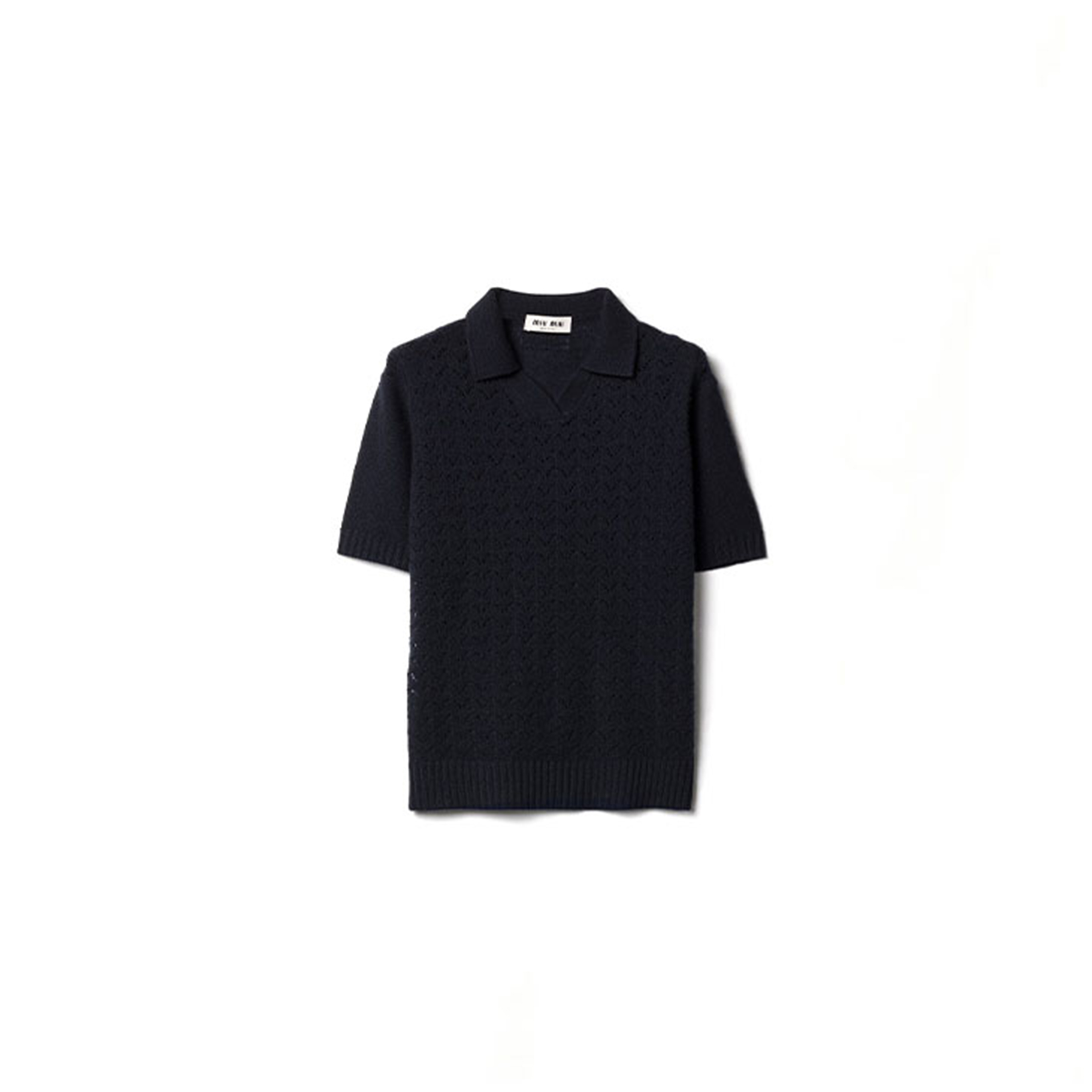 MIU MIU LACE-EFFECT CASHMERE POLO SHIRT NAVY MML03U